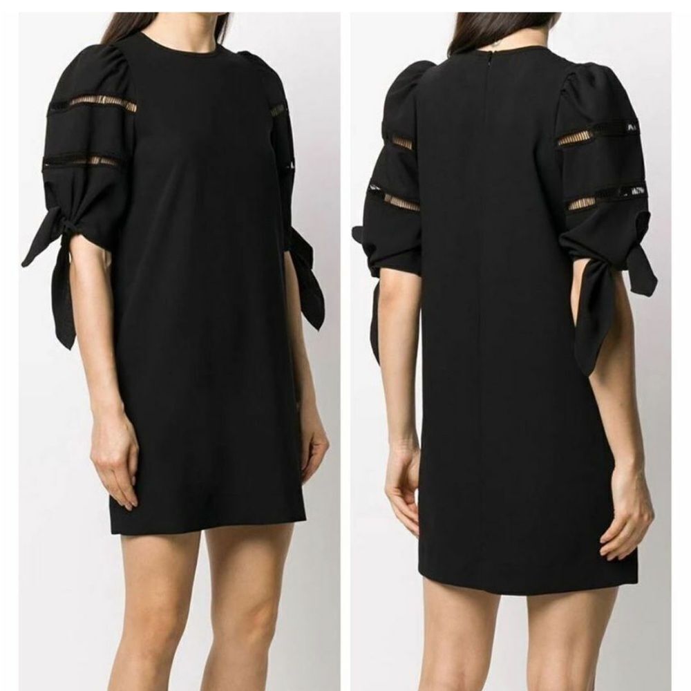 See by Chloé NWT Riverside Tie Sleeve Mini Dress Black Size 8 $365